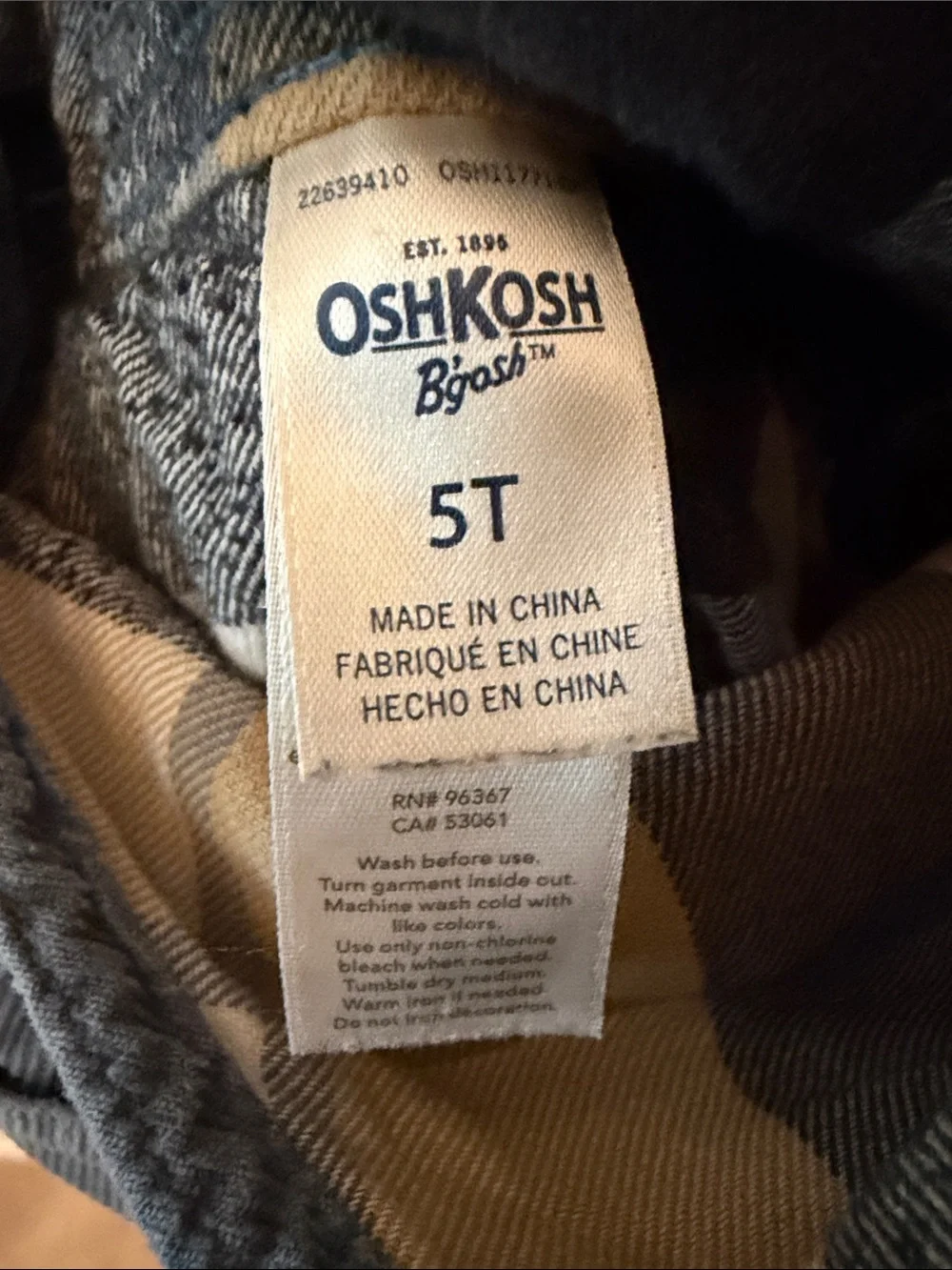 OshKosh B'gosh 5T Slate Blue Corduroy Overalls for Kids with Plaid Lining